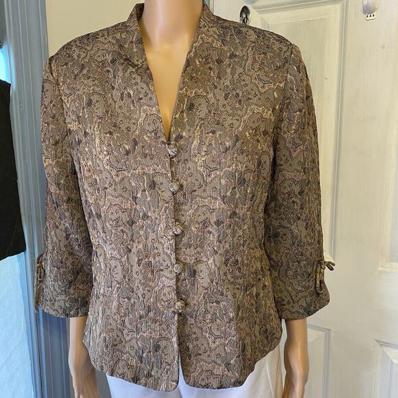 Vintage Perceptions Women 14 Formal Jack Beige Gold Floral Textured Rockabilly - Picture 1 of 8